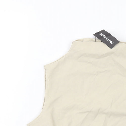 PRETTYLITTLETHING Womens Beige Viscose Cropped Tank Size 8 Mock Neck