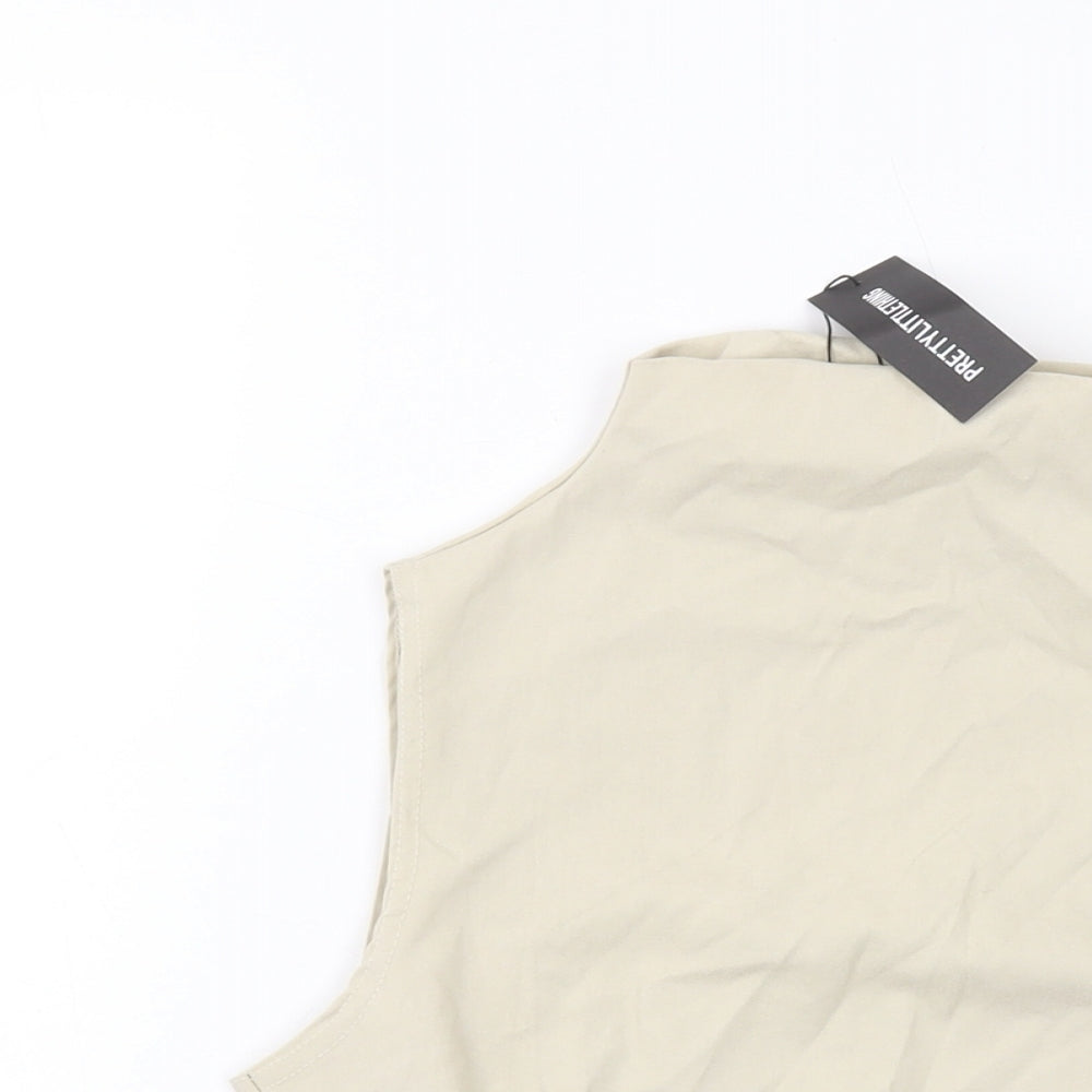 PRETTYLITTLETHING Womens Beige Viscose Cropped Tank Size 8 Mock Neck