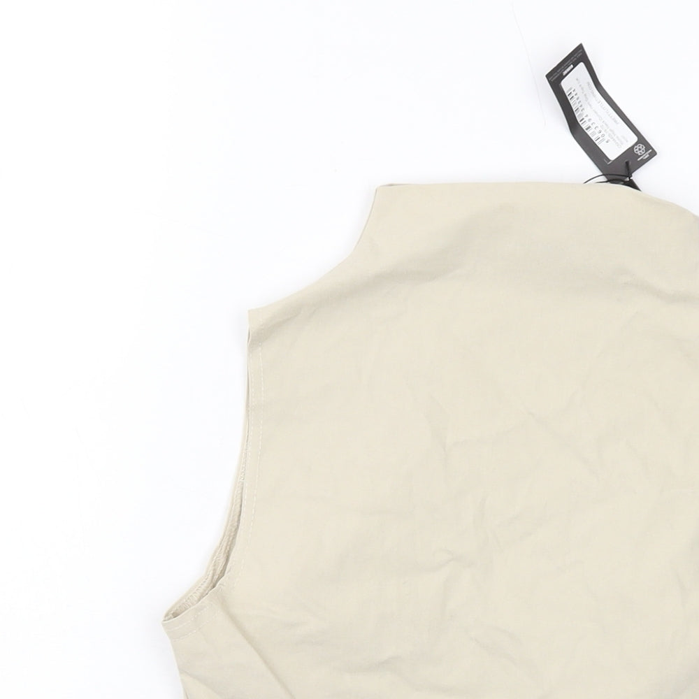 PRETTYLITTLETHING Womens Beige Viscose Cropped Tank Size 8 Mock Neck