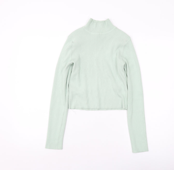 H&M Womens Green Mock Neck Viscose Pullover Jumper Size M