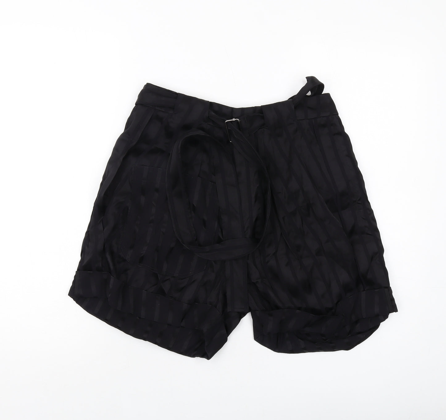 H&M Womens Black Striped Polyester Paperbag Shorts Size S L5 in Regular Hook & Eye