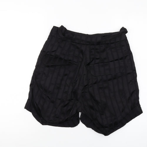 H&M Womens Black Striped Polyester Paperbag Shorts Size S L5 in Regular Hook & Eye