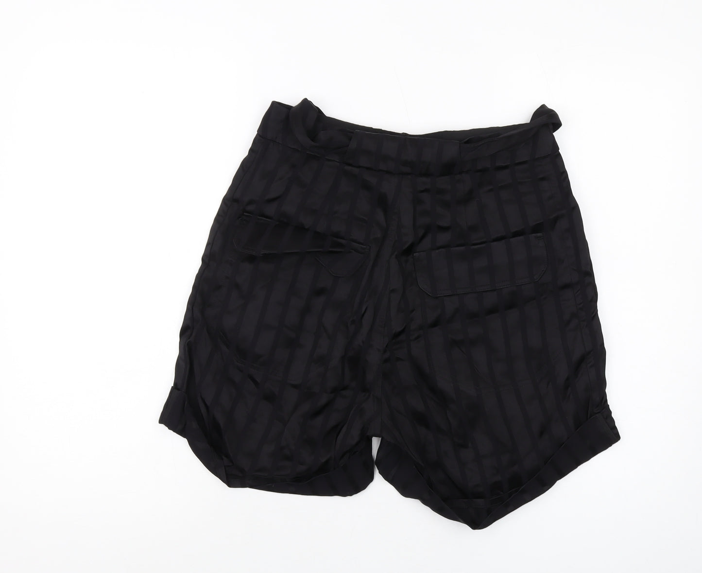 H&M Womens Black Striped Polyester Paperbag Shorts Size S L5 in Regular Hook & Eye