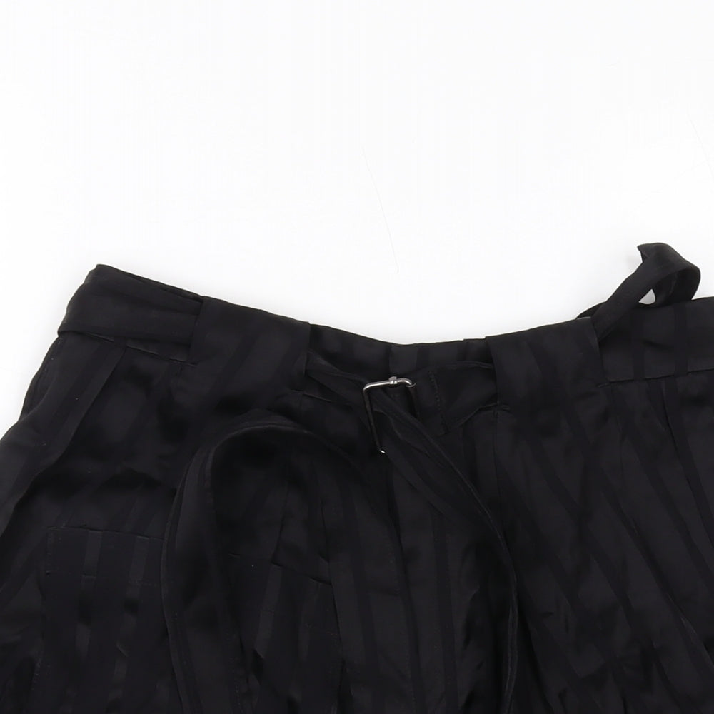 H&M Womens Black Striped Polyester Paperbag Shorts Size S L5 in Regular Hook & Eye