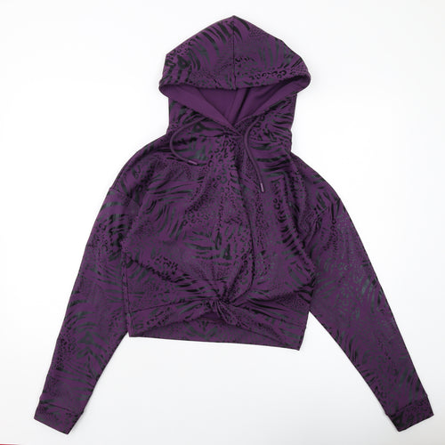 11 degrees Womens Purple Animal Print Polyester Pullover Hoodie Size 8 Pullover