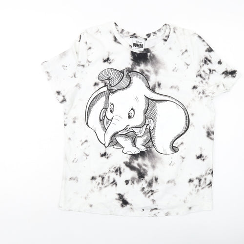 Zara Womens White Cotton Basic T-Shirt Size S Crew Neck - Dumbo Disney