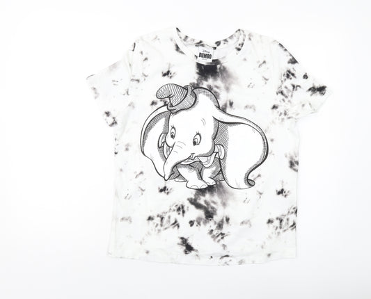 Front view of Zara women’s white cotton basic t-shirt, size S, crew neck - dumbo disney