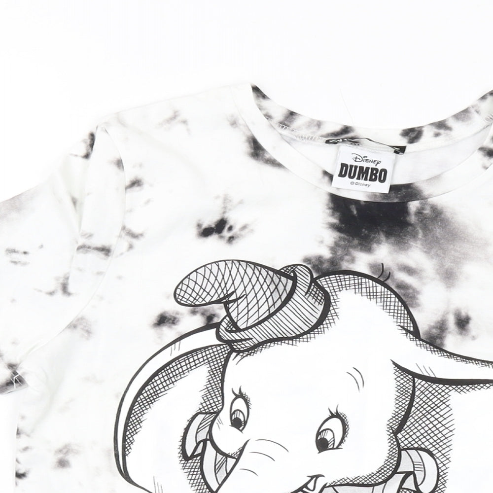 Zara Womens White Cotton Basic T-Shirt Size S Crew Neck - Dumbo Disney