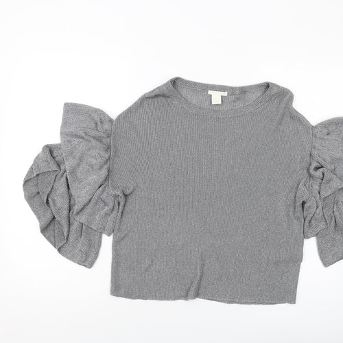H&,M Womens Silver Round Neck Viscose Pullover Jumper Size S