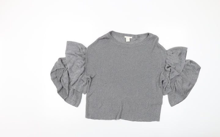 H&,M Womens Silver Round Neck Viscose Pullover Jumper Size S