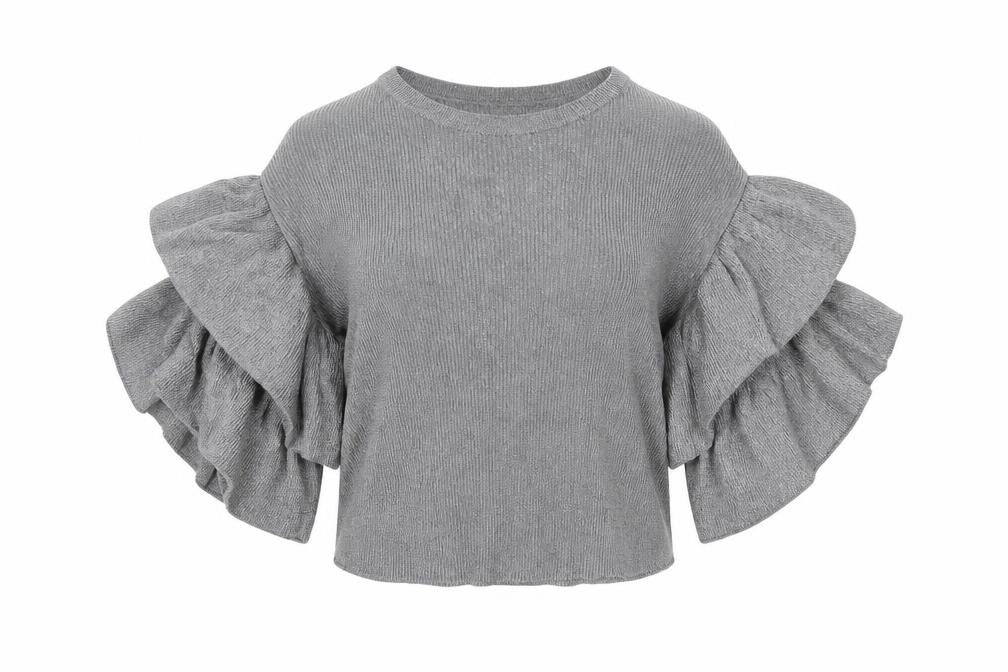 Front view of H&M women’s silver round neck viscose jumper, size S