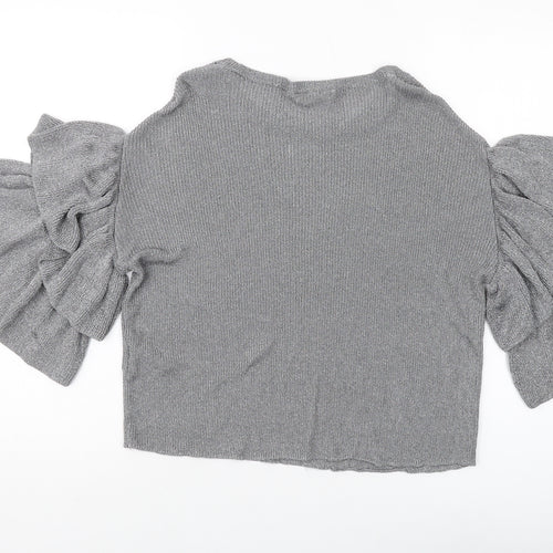 H&,M Womens Silver Round Neck Viscose Pullover Jumper Size S