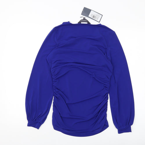 Sosadar Womens Blue Polyester Basic Blouse Size 10 V-Neck