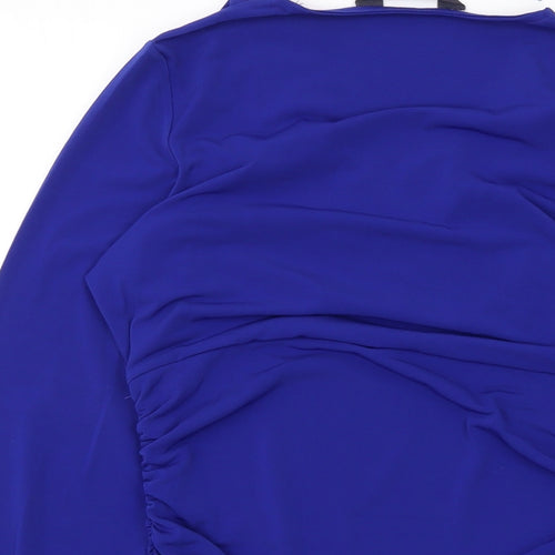 Sosadar Womens Blue Polyester Basic Blouse Size 10 V-Neck