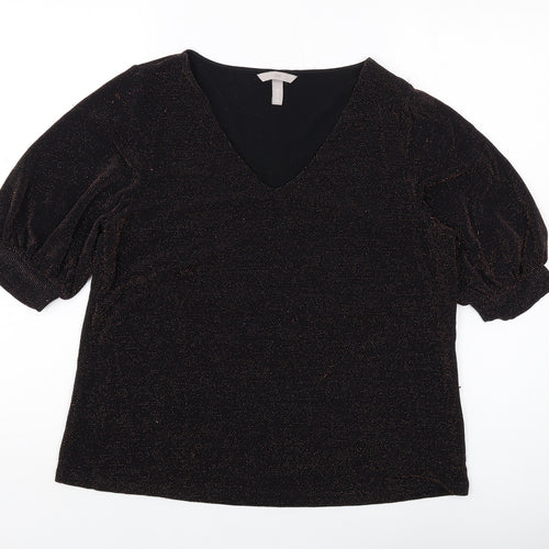 H&M Womens Black Polyamide Basic Blouse Size M V-Neck