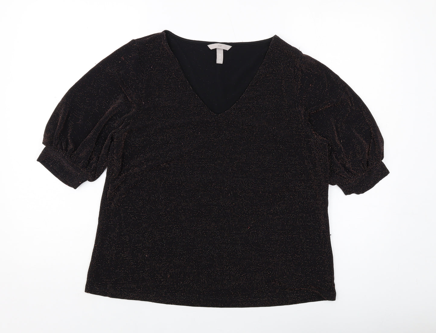 H&M Womens Black Polyamide Basic Blouse Size M V-Neck