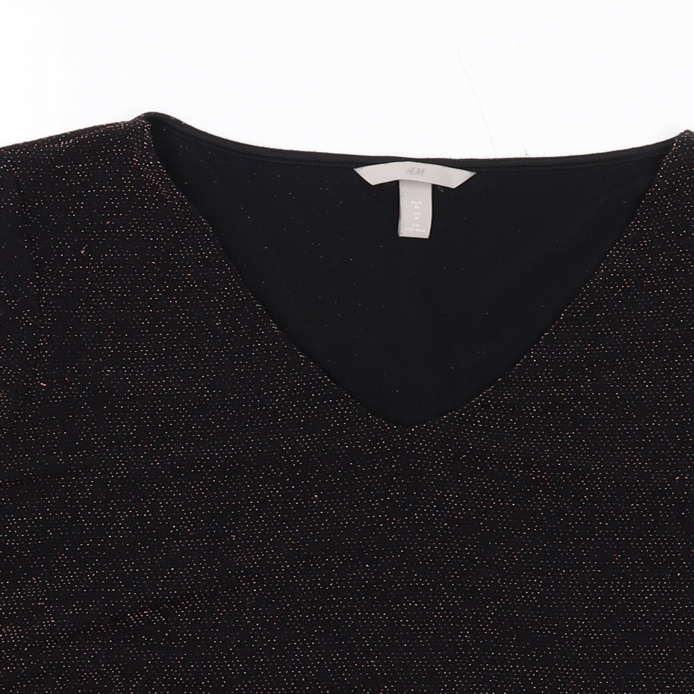 H&M Womens Black Polyamide Basic Blouse Size M V-Neck
