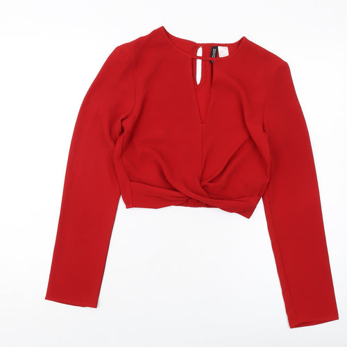 H&M Womens Red Polyester Basic Blouse Size 4 Round Neck