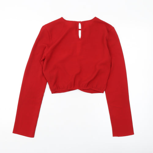H&M Womens Red Polyester Basic Blouse Size 4 Round Neck