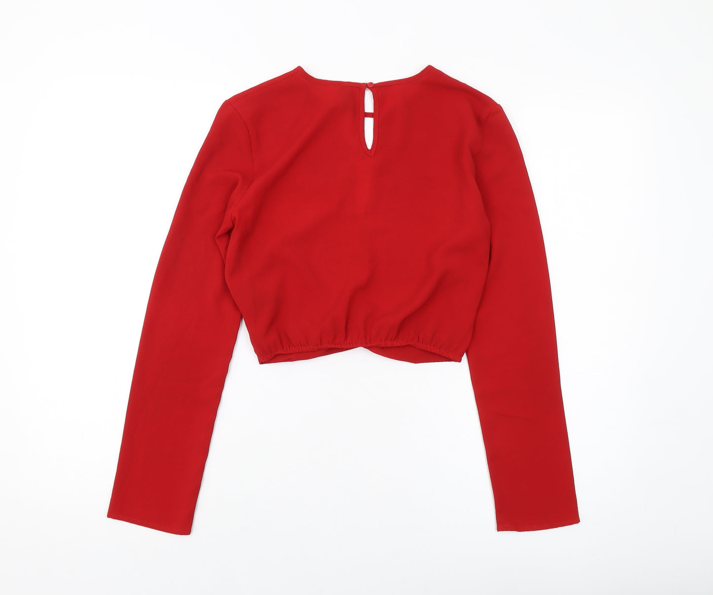 H&M Womens Red Polyester Basic Blouse Size 4 Round Neck