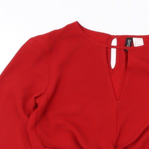 H&M Womens Red Polyester Basic Blouse Size 4 Round Neck