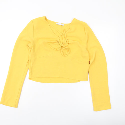 RESERVED Womens Yellow Polyester Basic Blouse Size 10 Round Neck