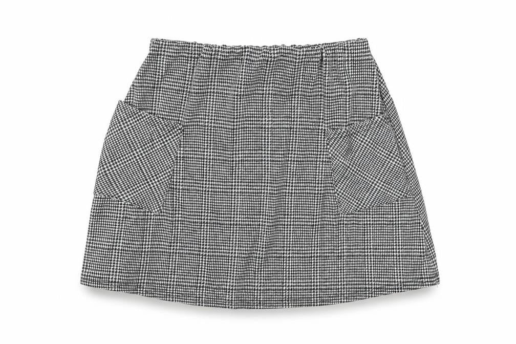 Front view of Select women’s black plaid polyester mini skirt, size UK 12