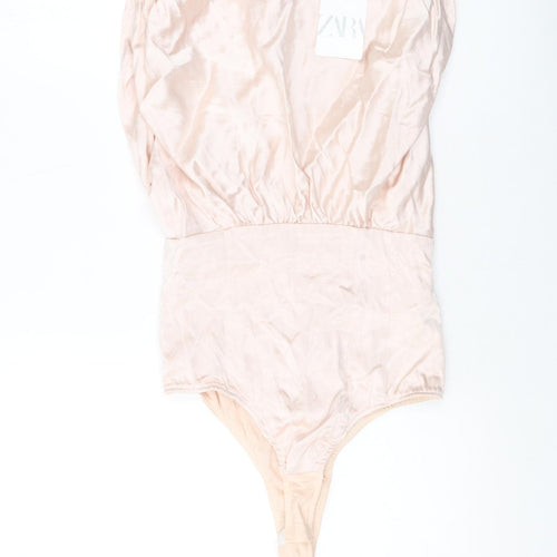 Zara Womens Pink Viscose Bodysuit One-Piece Size M Zip