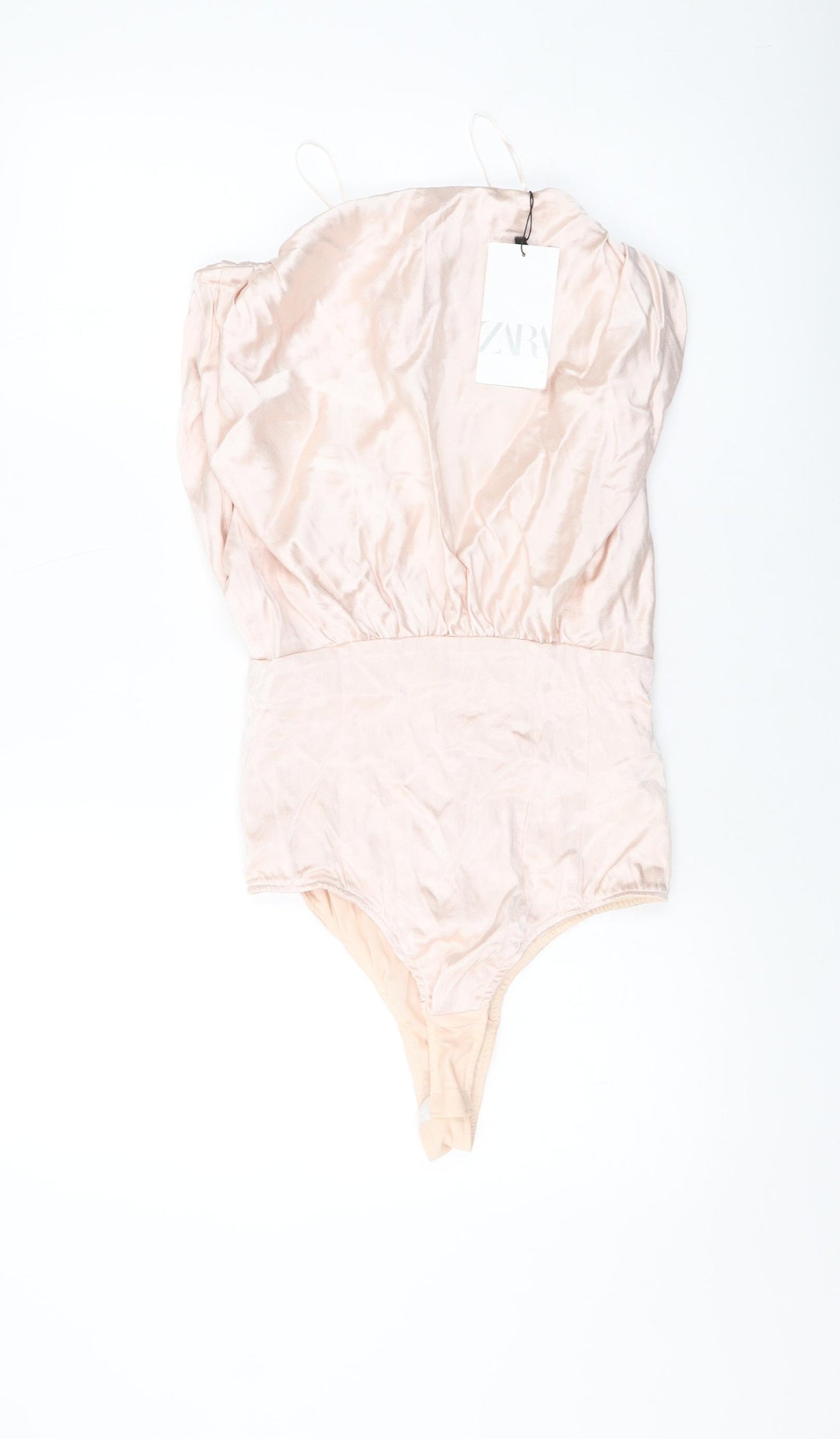 Zara Womens Pink Viscose Bodysuit One-Piece Size M Zip