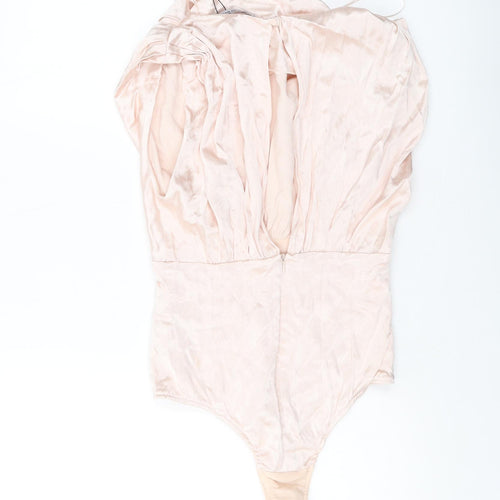 Zara Womens Pink Viscose Bodysuit One-Piece Size M Zip