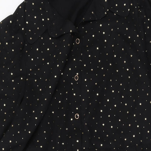 Marks and Spencer Womens Black Geometric Polyester A-Line Size 14 Collared Button