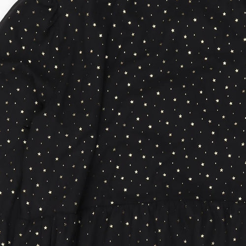 Marks and Spencer Womens Black Geometric Polyester A-Line Size 14 Collared Button