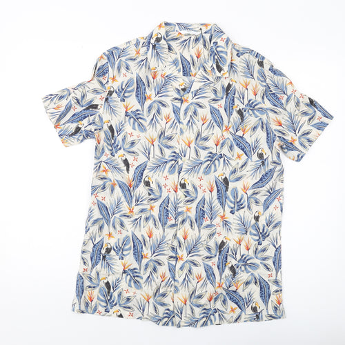 Marks and Spencer Boys Multicoloured Floral Cotton Basic Button-Up Size 15-16 Years Collared Button