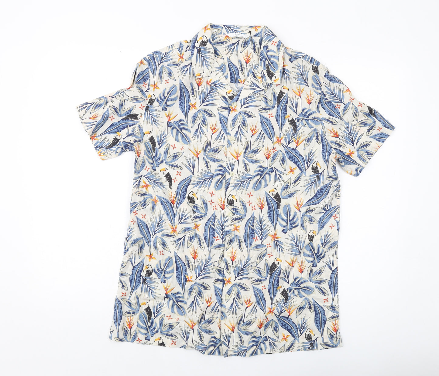 Marks and Spencer Boys Multicoloured Floral Cotton Basic Button-Up Size 15-16 Years Collared Button