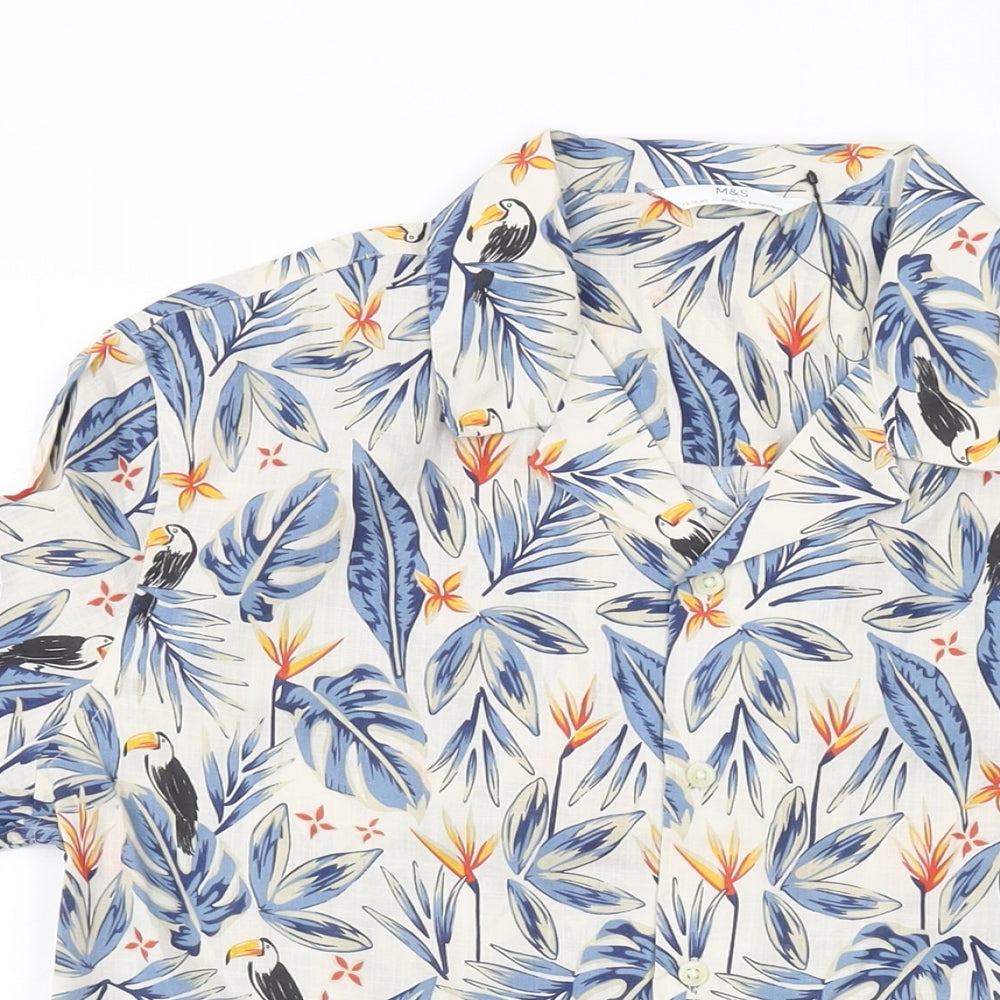 Marks and Spencer Boys Multicoloured Floral Cotton Basic Button-Up Size 15-16 Years Collared Button