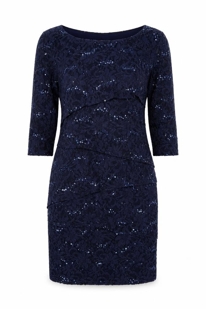 Front view of Ronni Nicole women’s blue polyester a-line, size UK 8, round neck pullover