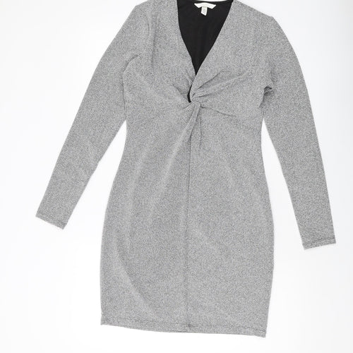 H&KM Womens Silver Polyester Mini Size M V-Neck Pullover