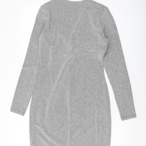 H&KM Womens Silver Polyester Mini Size M V-Neck Pullover