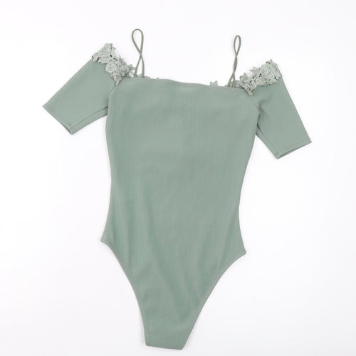 Topshop Womens Green Polyester Bodysuit One-Piece Size 6 Snap