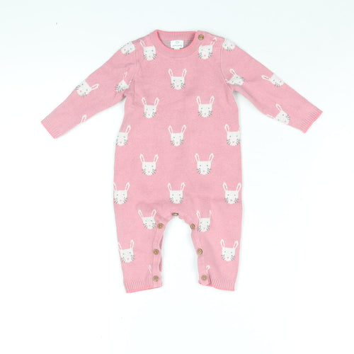 John Lewis Girls Pink Geometric Cotton Babygrow One-Piece Size 3-6 Months Button - Rabbit