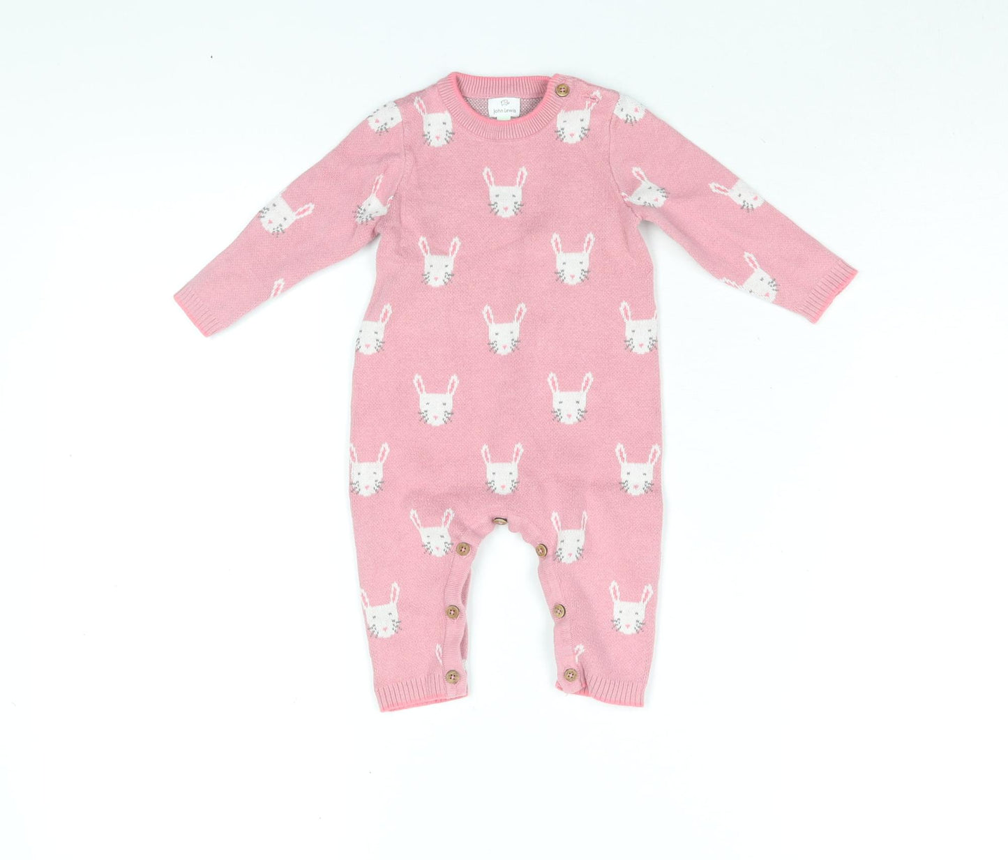 John Lewis Girls Pink Geometric Cotton Babygrow One-Piece Size 3-6 Months Button - Rabbit