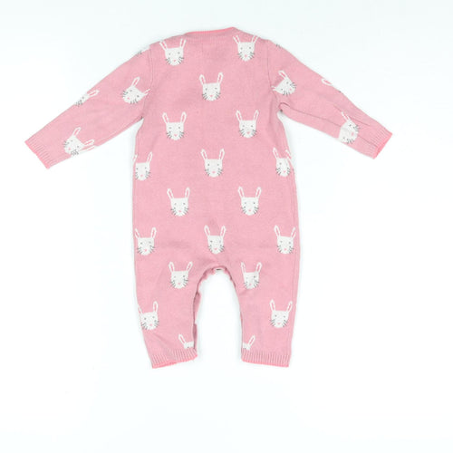 John Lewis Girls Pink Geometric Cotton Babygrow One-Piece Size 3-6 Months Button - Rabbit