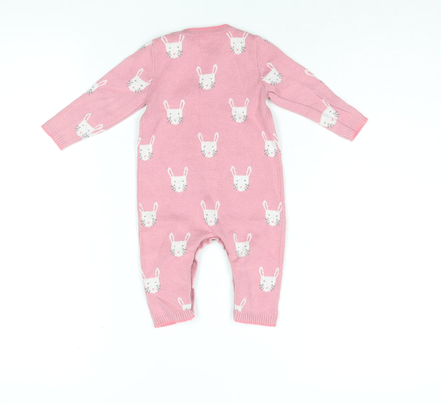 John Lewis Girls Pink Geometric Cotton Babygrow One-Piece Size 3-6 Months Button - Rabbit