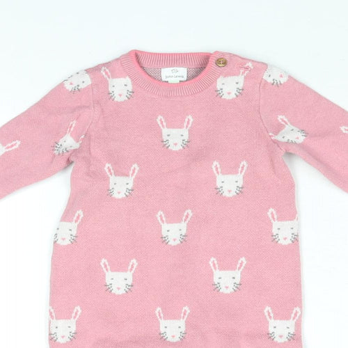 John Lewis Girls Pink Geometric Cotton Babygrow One-Piece Size 3-6 Months Button - Rabbit