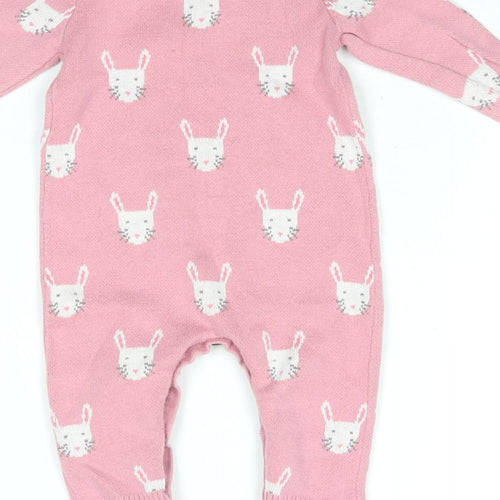 John Lewis Girls Pink Geometric Cotton Babygrow One-Piece Size 3-6 Months Button - Rabbit