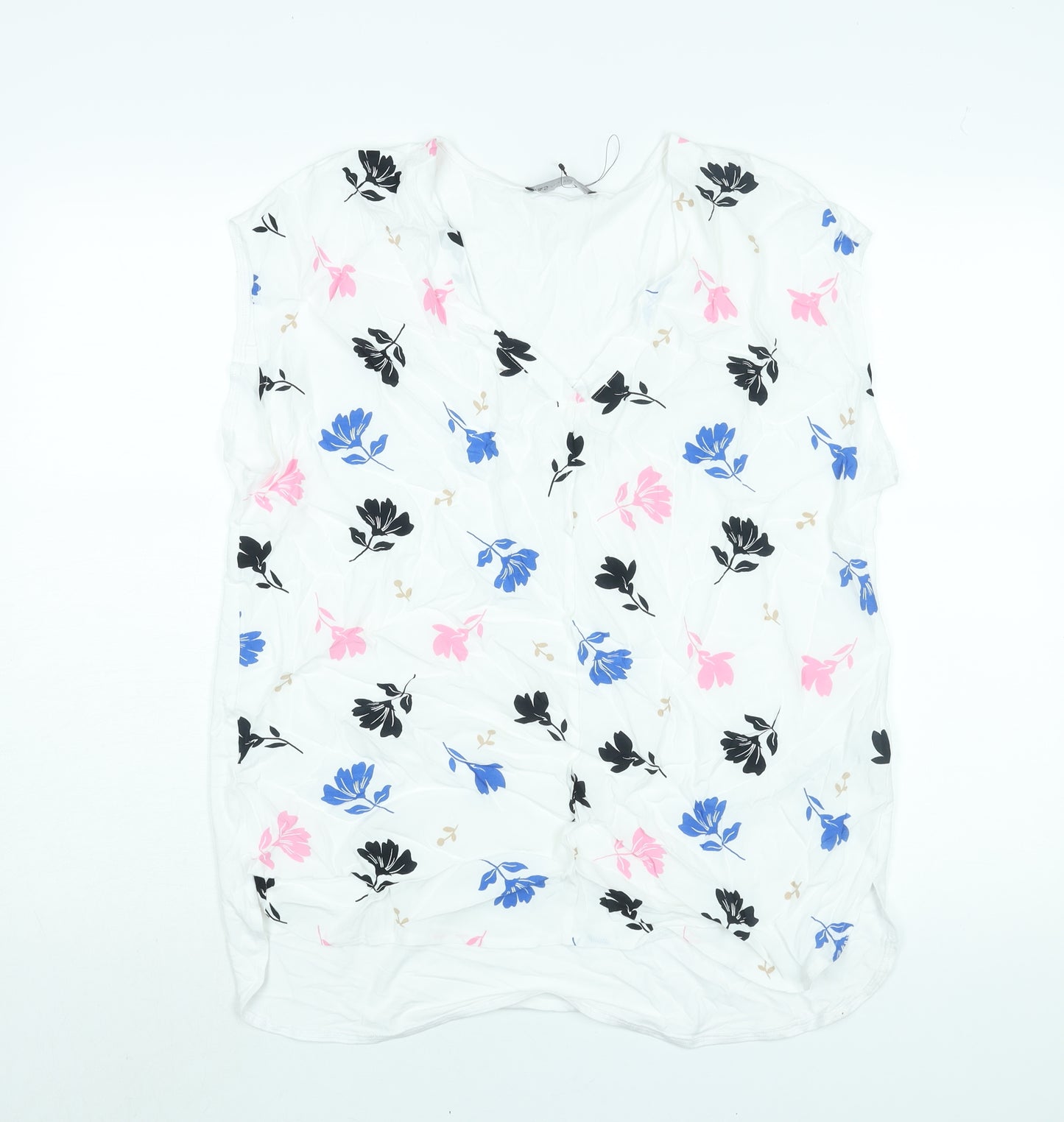 Marks and Spencer Womens White Viscose Basic Blouse Size 14 V-Neck - Floral Print