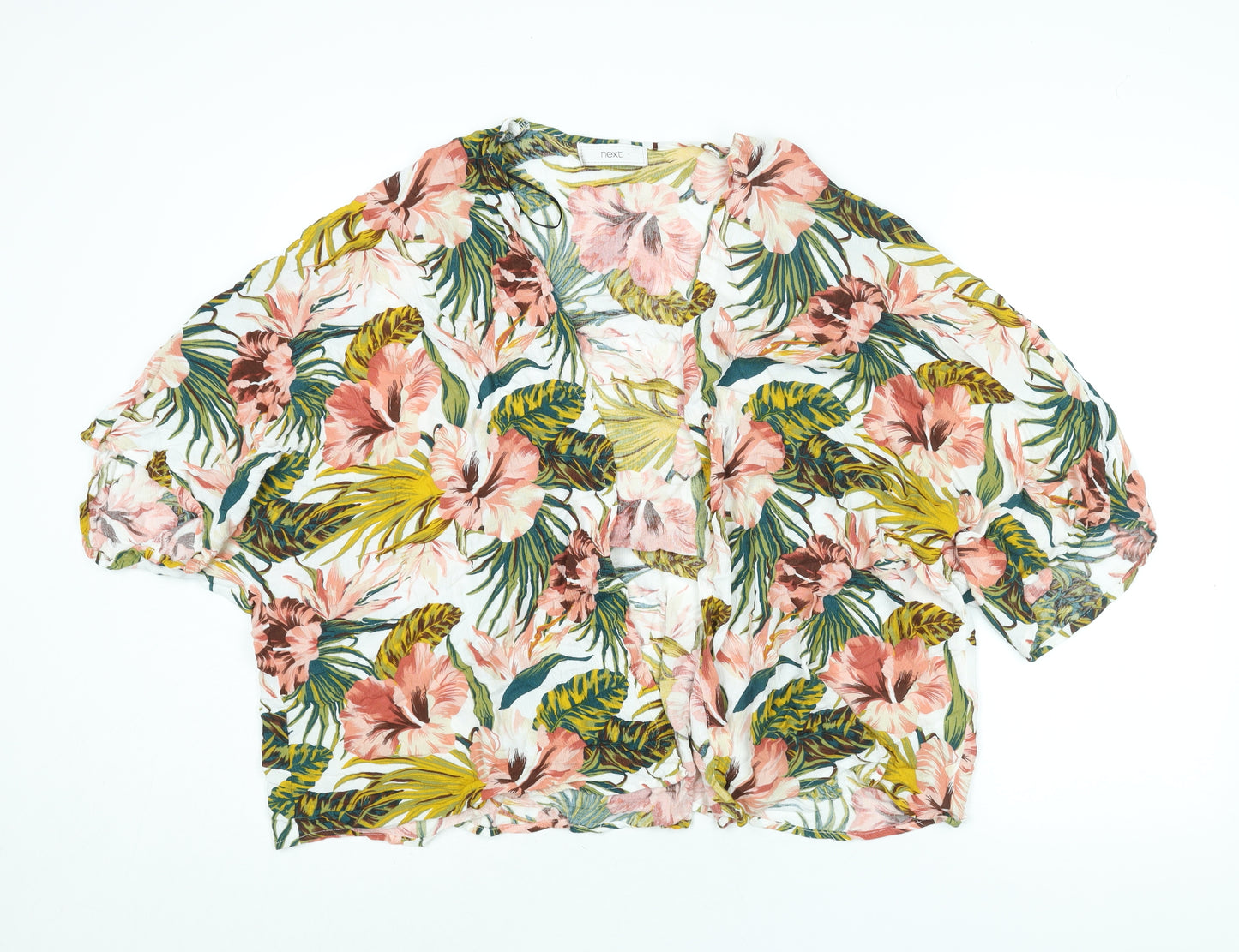 NEXT Womens Multicoloured Floral Viscose Kimono Blouse Size L V-Neck