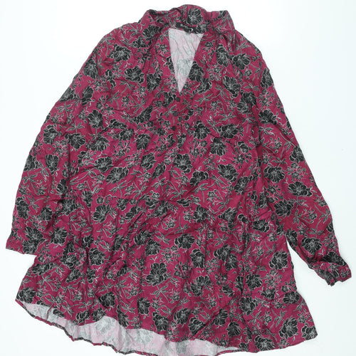 Velvet Heart Womens Purple Floral Cupro Shift Size XL Collared Button - Smocked