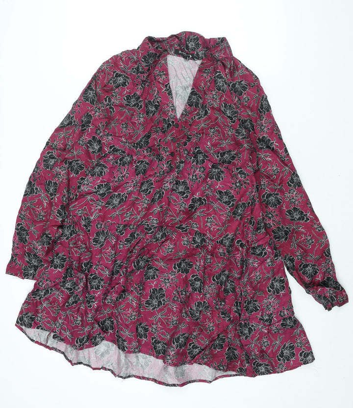 Velvet Heart Womens Purple Floral Cupro Shift Size XL Collared Button - Smocked