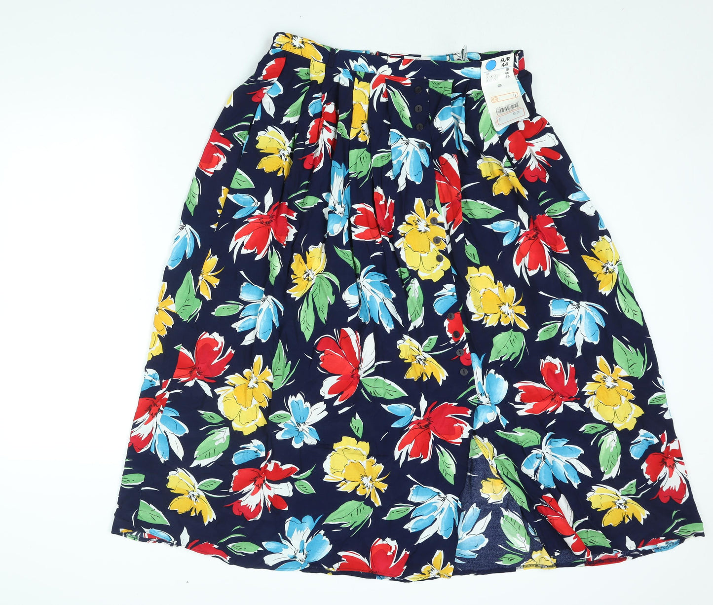 C&A Womens Multicoloured Floral Viscose A-Line Skirt Size 16 Zip - Button